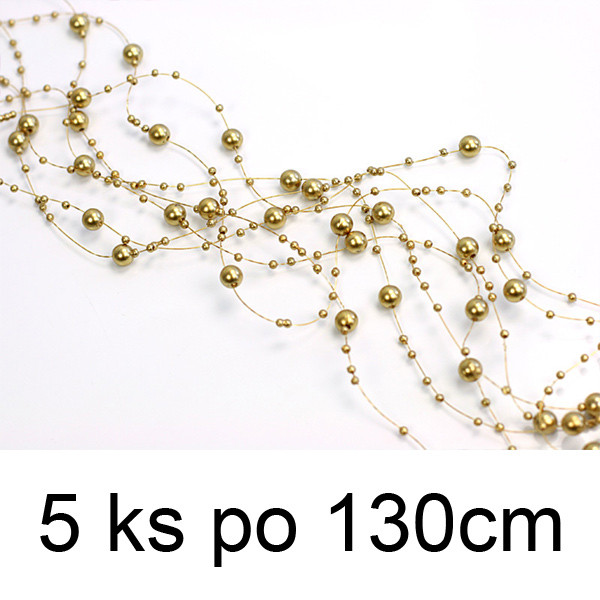 Perličková girlanda 1,3m - metalická zlatá ( 5 ks/bal )