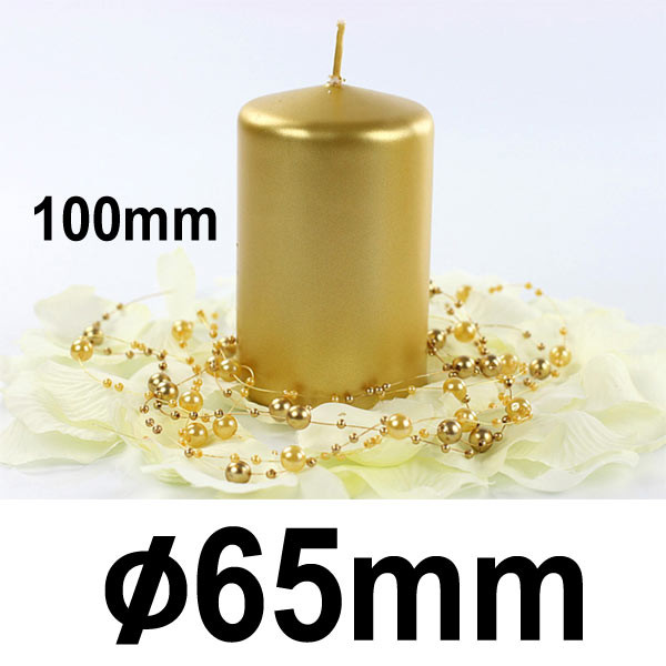 Svíčka válcová METALIC, výška 10 cm, Ø 6,5 cm  - zlatá (1 ks)