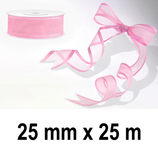 Organzová stuha s pevným okrajem ORGYLA, 25mm - růžová ( 25 m/rol )