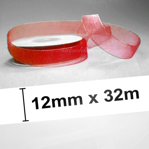 Stuha šifonová - červená (12 mm, 32 m)