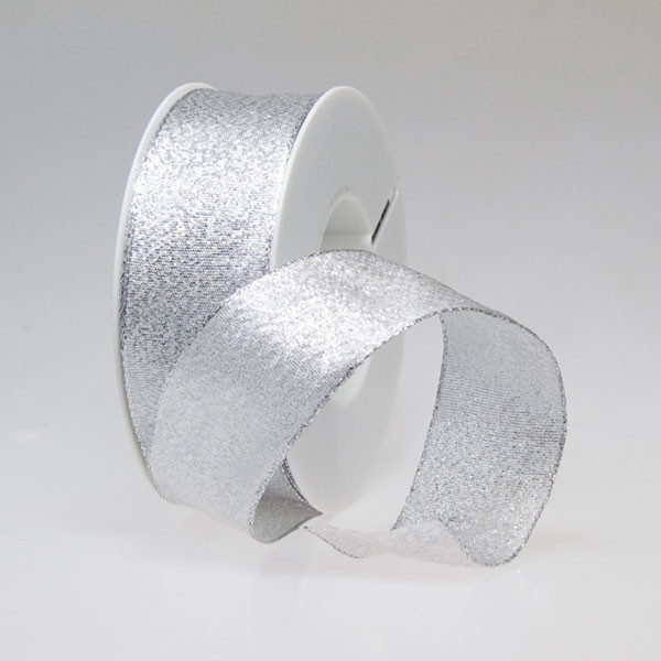 Dekorační stuha brokátová s drátkem BRACETO - stříbrná (40 mm, 25 m/rol)