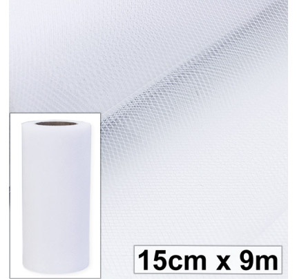 Svatební tyl, šíře 15 cm - bílá ( 9 m/rol )
