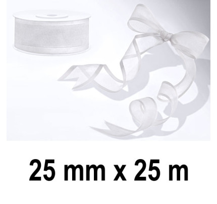 Organzová stuha s pevným okrajem ORGYLA, 25mm - bílá ( 25 m/rol )